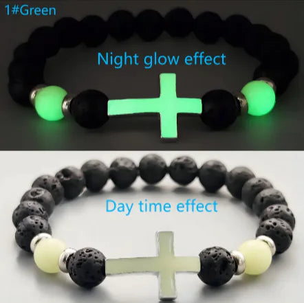 HAVRI Luminous Volcanic Rock Cross Bracelet