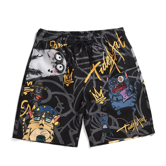 HAVRI Casual Loose Camouflage Cat Print Beach Shorts